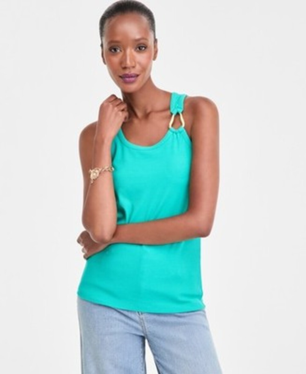 INC International Concepts Perfect Ribbed Hardware-Trim Tank Womens L Surf Green